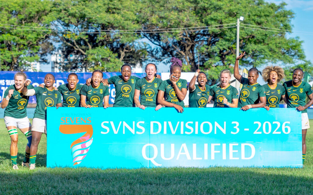 Player of the Final Nadine Roos and the Springbok Women's Sevens team celebrate defending their Rugby Africa Women's Sevens Cup title with a clinical performance in the final, where they beat hosts Kenya by 22-0 in the final of the Rugby Africa Women's Sevens Cup at the RFUEA Grounds in Nairobi, in Kenya on Sunday, 16 November 2025. All Photos: Kenya Rugby Union via Rugby Afrique