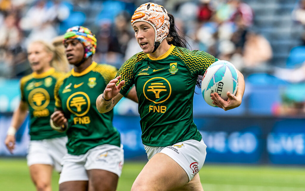Shiniqwa Lamprecht pictured in action for the Bok Women Sevens team at the World Rugby HSBC SVNS Play Off Tournament in Los Angeles, earlier this year. The forward has been announced as captain of an SA ‘A’ team selected for the Emirates Dubai Sevens, as Coach Cecil Afrika looks forward to senior players gaining game time and testing depth ahead of January’s World Rugby Challenger 3 Tournament. File Photo: Alex Ho / World Rugby