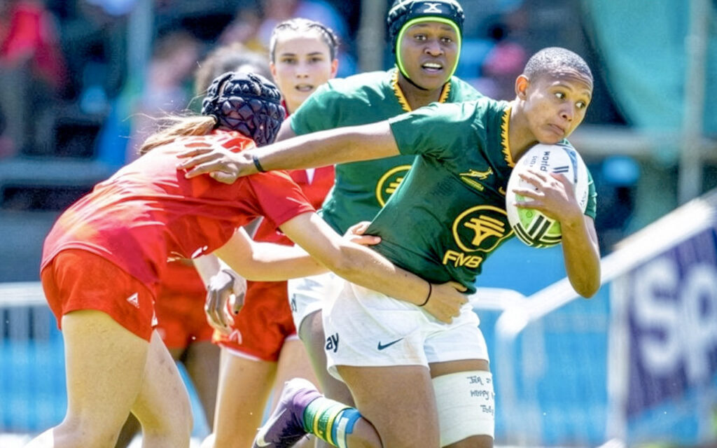 Vianca Boer pictured carrying the South African possession forward, as the Springbok Women’s ‘A’ squad secured two pool wins at the Emirates Dubai Sevens Invitational on Friday, 28 November 2025. File Photo: Gallo Images via SA Rugby