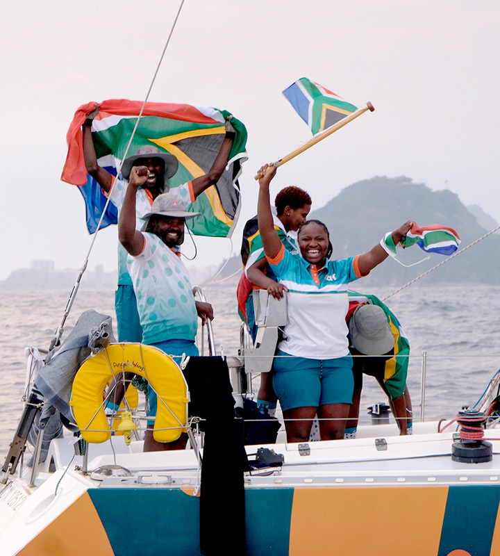 Women crew members Sesona Ntsaluba and Yonela Temela, and reserve sailor Yobanathi Klaas, had never crossed the Atlantic before.