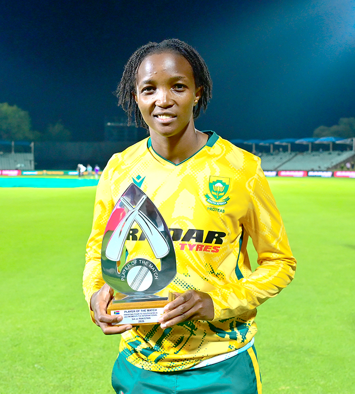 Player of the Match Ayabonga Khaka starred in the Proteas Women’s cause with three wickets for a miserly 10 runs in her two overs.