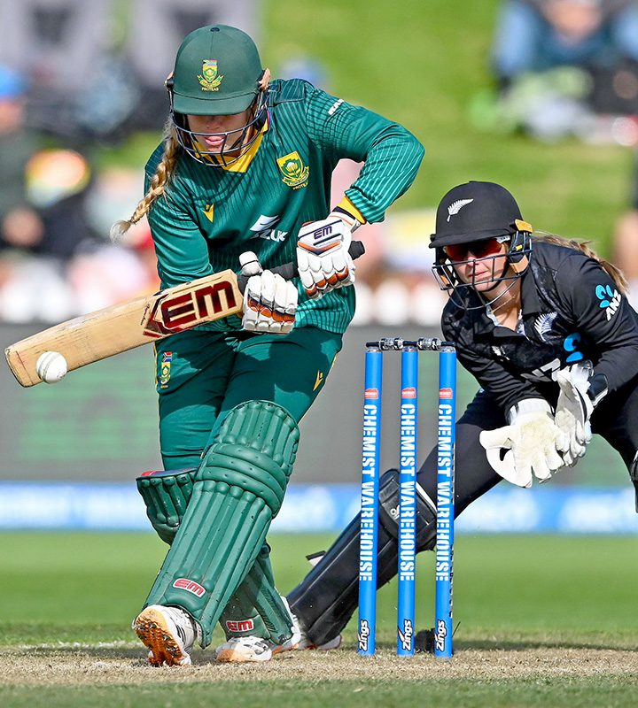 Annerie Dercksen nudges to the leg side for the Proteas Women during their ICC Women's Championship ODI Series clash against New Zealand.