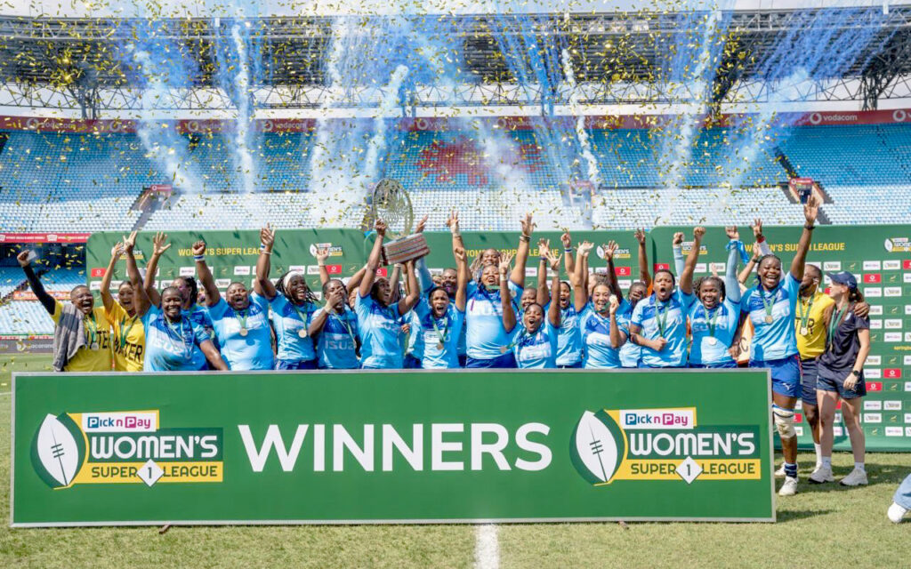 The Isuzu Bulls Daisies pictured celebrating having won the 2026 Pick n Pay Women's Super League championship, securing their fourth consecutive title after dominating their Western Cape rivals throughout the match at Loftus Versfeld in Pretoria, South Africa on Saturday, 4 April 2026. All Photos: Gallo / SA Rugby