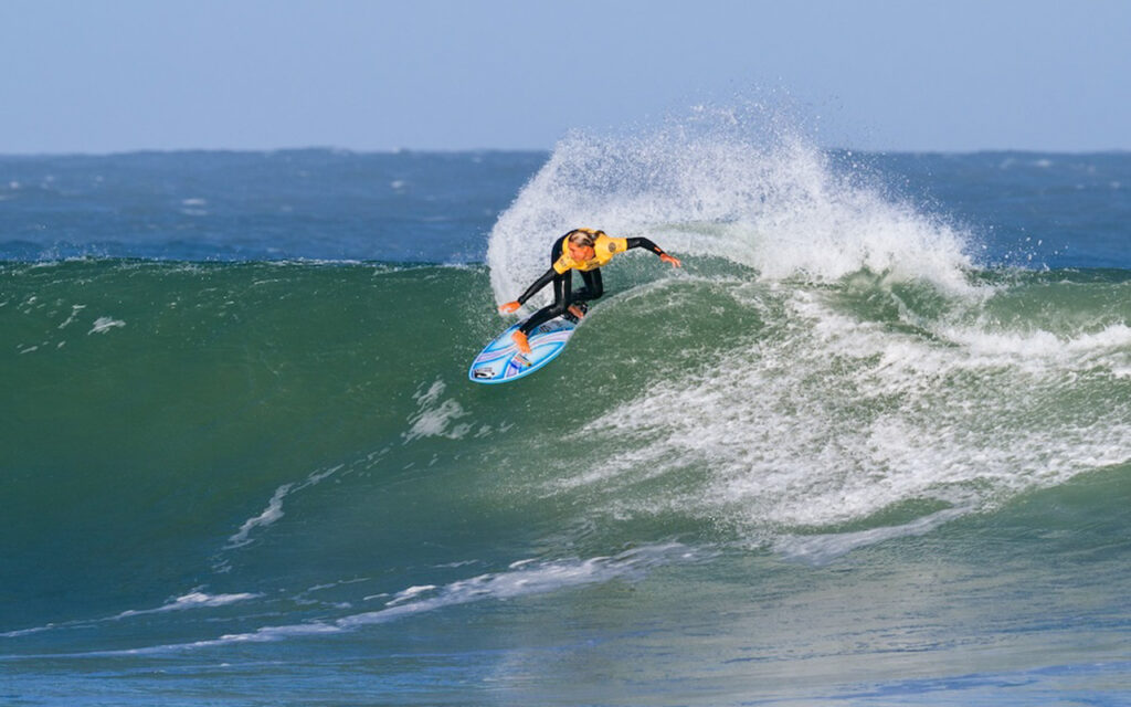 Leah Lepront took out the Premier U16 Girls title at the Rip Curl GromSearch presented by The Royal St Andrews Hotel, demonstrating superior surfing skills in challenging conditions at East Beach, Port Alfred on Monday, 6 April, 2026. All Photos: Kody McGregor / Surfing South Africa