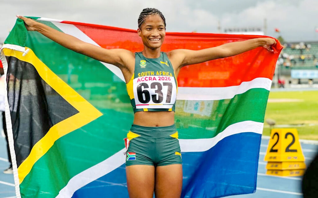 Nine medals across five gold (including in the 400mH for Rogail Joseph, pictured), one silver and three bronze for the women's contingent of Team South Africa at the 24th CAA African Senior Athletics Championships, anchoring the nation's overall title retention at the University of Ghana Stadium in Legon, Accra, Ghana on Sunday, 17 May 2026. Photo: Raz Fotos