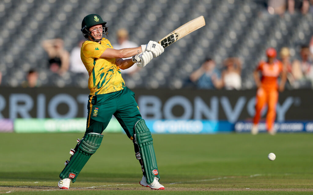 Tazmin Brits struck a maiden T20 International century, an unbeaten 114, to power the Proteas Women to 208 for one and an 88-run win over the Netherlands at the ICC Women's T20 World Cup 2026, at Bristol County Ground in Bristol, England, on 25 June 2026. Photo: Getty Images / ICC