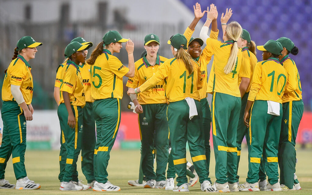The SA U19 Women on their way to a four-wicket victory over Pakistan in the first Youth T20I at the National Bank Stadium in Karachi, Pakistan on Tuesday, 14 July 2026. All Photos: The PCB