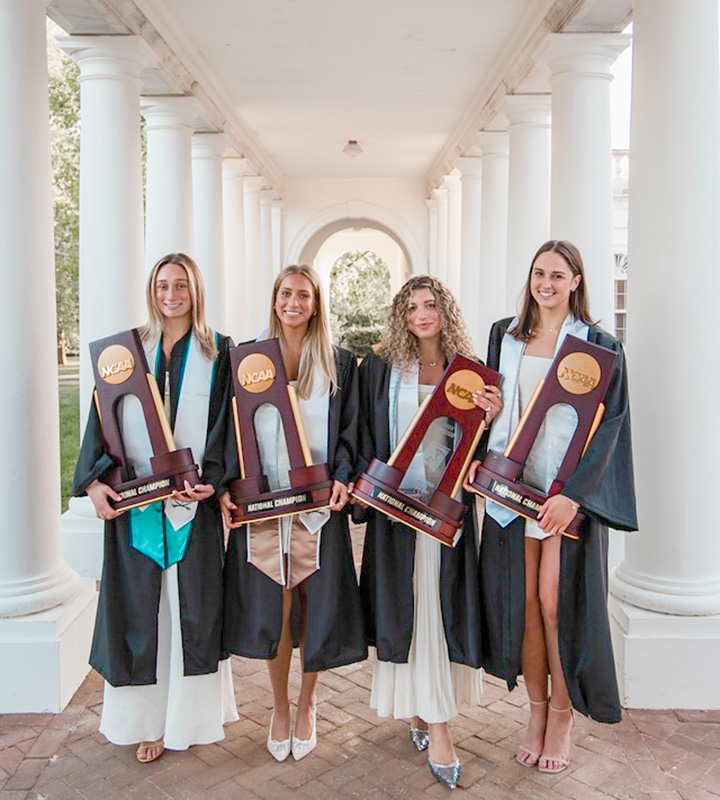 The four consecutive NCAA champs Cavaliers team of (from left) Emma Weber, Carly Novelline, Zoe Skirboll and Canny.