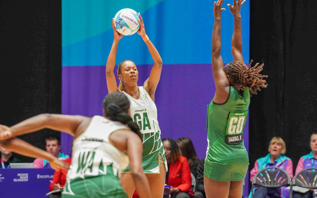 Proteas Women Goal Attack Kamogelo Maseko gauges the prospects of a shot on goal as South Africa beat Malawi comfortably to kick off their Commonwealth Games Pool A round with confidence at the OVO Hydro in Glasgow, Scotland on Saturday, 25 July 2026. Photo: Team SA