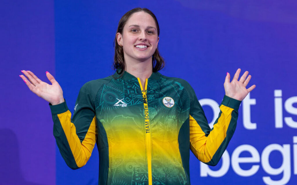 Aimee Canny won silver in the women's 100m breaststroke, her first senior international individual medal, at the Tollcross International Swimming Centre in Glasgow, Scotland on Sunday, 26 July 2026. Photo: Team SA