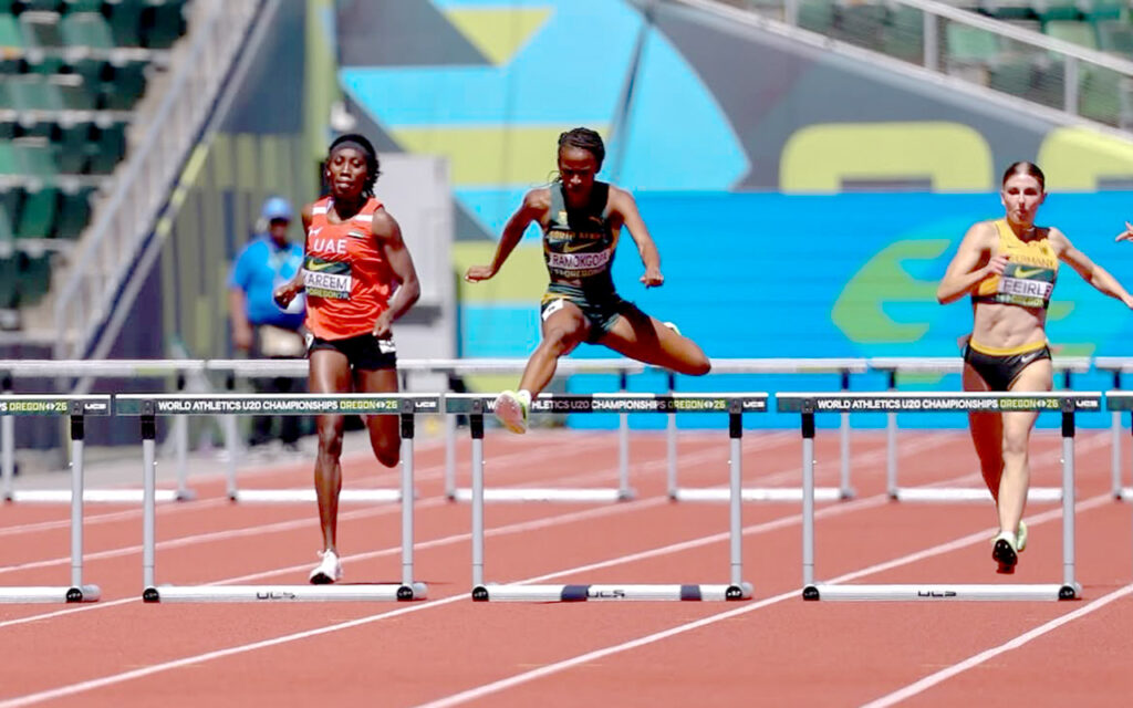 Tumi Ramokgopa won silver in the 400m hurdles final on the closing day of the World Athletics U20 Championships at Hayward Field in Eugene, Oregon on Sunday, 9 August 2026, her second medal of the championships. Photo: Tumi Ramokgoba