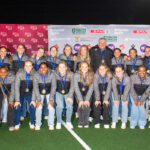 North West celebrate with the trophy after being crowned 2026 SA Hockey U21 IPT women's champions, holding their nerve to win the shootout 1-0 after the teams were tied 1-all at full time, to add the 2026 title to the crown they lifted in 2024 at the KC March Astro in Gelvandale, Gqeberha, on Friday, 14 August, 2026. Photo: MOB ENT Photography
