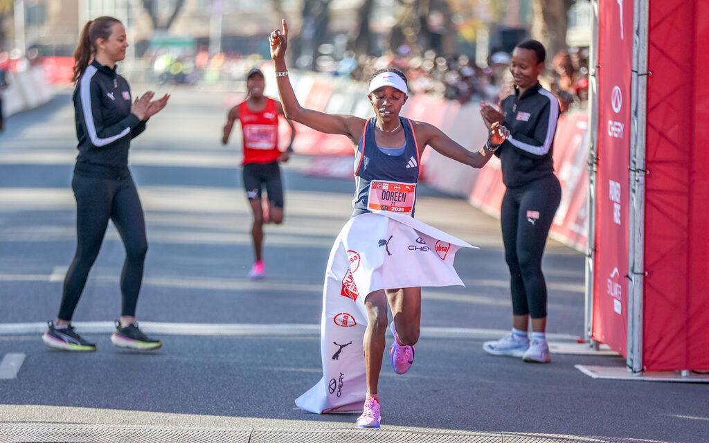 Doreen Cherop won the women's title at the Absa Run Your City Tshwane 10k in 31:35, edging defending champion Glenrose Xaba by three seconds in a race decided over the final kilometre, at the Union Buildings in Pretoria on Sunday 23 August 2026. All Photos: Charmaine Botes Visser