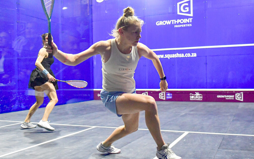 Hayley Ward claimed her first Growthpoint SA Senior Nationals women's squash title with a gripping five-game victory over Lizelle Muller at Makers Landing at the V&A Waterfront in Cape Town on Saturday 22 August 2026. All Photos: Grant Pitcher/Gallo Images