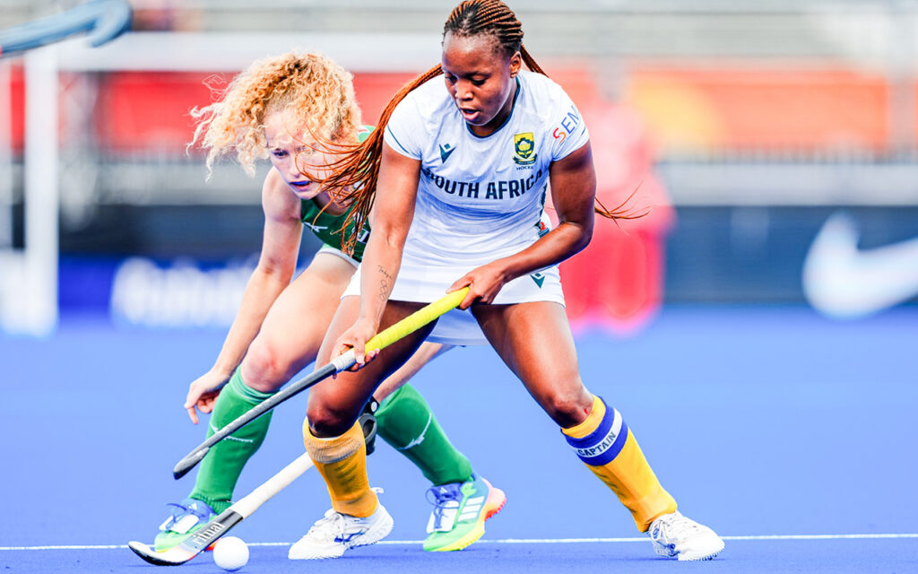 South Africa captain Edith Molikoe in action during their defeat to Ireland in the 13th-place playoff, finishing the FIH Hockey World Cup 2026 tournament in 14th place at the Wagener Hockey Stadium in Amstelveen, Netherlands, 27 August 2026. All Photos: FIH / World Sports Pics