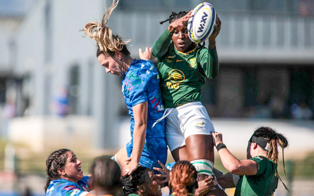 The Springbok Women celebrate their first ever win on Italian soil, a 41-29 victory over Italy in their second match of the WXV Global Series, built on a ruthless set piece, six tries and the goal-kicking of Jakkie Cilliers, and sealed in the closing minutes after the hosts had led with a quarter of an hour to play, at the Stadio Omero Tognon in Pordenone, Italy on Saturday, 26 September 2026. Photo: SA Rugby / Gallo Images