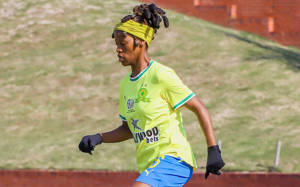 Noxolo Cesane extended her lead at the head of the Hollywoodbets Super League scoring charts to two goals, her strike earning Mamelodi Sundowns Ladies a 1-0 win over Stellenbosch FC that carried the defending champions to six wins from six matches, at the UWC Stadium in Cape Town on Sunday, 6 September 2026. Photo: Mamelodi Sundowns Ladies Team