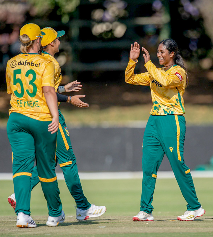 Leg-spinner Seshnie Naidu claimed career-best T20I figures of three for 26 from her four overs in Bulawayo.