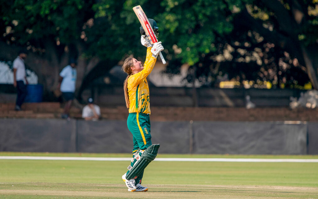 Miané Smit struck a maiden international century to become the fifth South African woman to reach three figures in a T20 International, as the Proteas Women completed an 80-run victory in the fourth T20 International to extend their lead to 4-0 in the five-match series against Zimbabwe, at the Queens Sports Club in Bulawayo, Zimbabwe on Thursday, 17 September 2026. All Photos: Zimbabwe Cricket