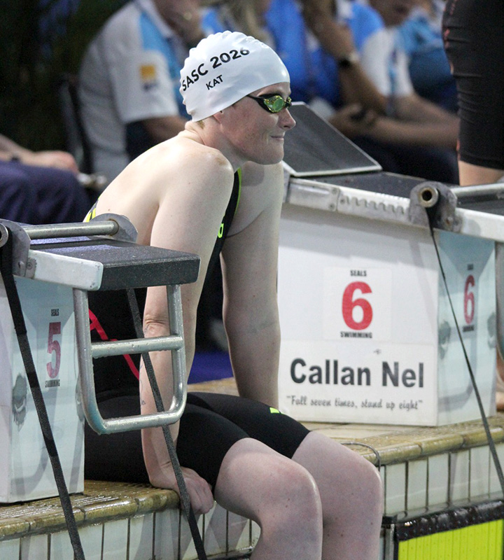 Kat Swanepoel raced the S5 100m backstroke in the Para swimming programme, going quicker in the final than she had in the morning heats.