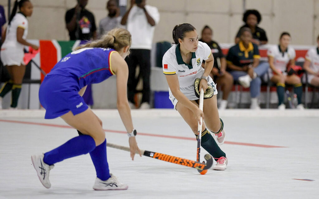 The Spar South African women's indoor hockey team kept its five-match Test series against Namibia alive, with Anja Tromp and Cerian Fourie scoring in a 2-1 win after a 4-3 defeat earlier in the day, at the Sports Facilitation Centre at the Windhoek Showgrounds in Windhoek, Namibia on Saturday, 10 October 2026. All Photos: Namibia Hockey