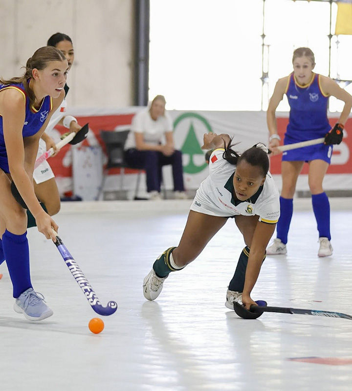 South Africa captain Edith Molikoe stretches in defence as hosts Namibia launch another attack in Windhoek.