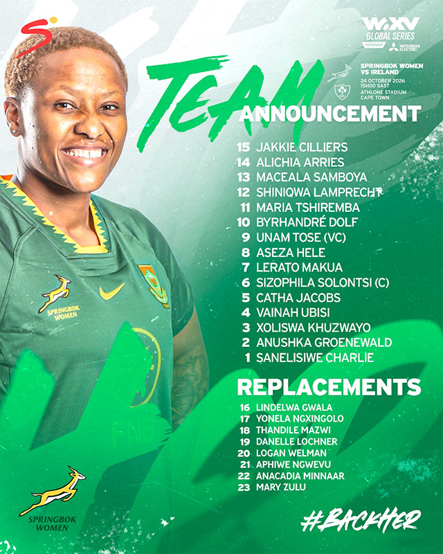 Sizophila Solontsi to Lead Springbok Women Against Ireland