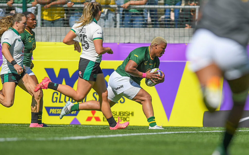 Five tries from Aseza Hele (pictured), Vainah Ubisi, Maria Tshiremba, Lerato Makua and Alichia Arries were not enough for the Springbok Women, who went down 40-27 to Ireland in the first of two WXV Global Series Tests, with Yonela Ngxingolo earning her 50th Test cap, at the Athlone Stadium in Cape Town on Saturday, 24 October 2026. Photo: SA Rugby / Gallo Images